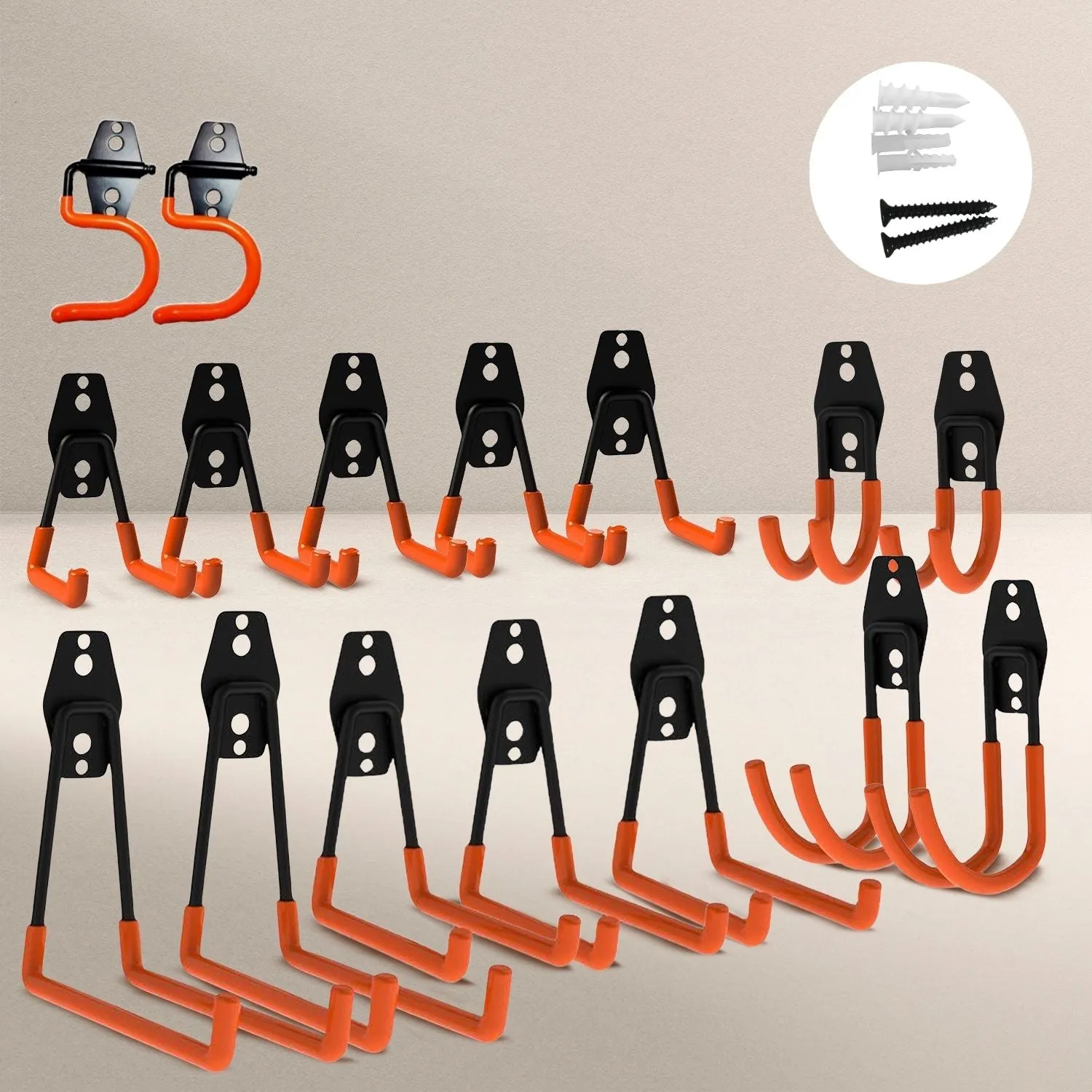 16 Pack Heavy Duty Non-Slip Garage Hooks, Multiple Sizes - RYNOMATE