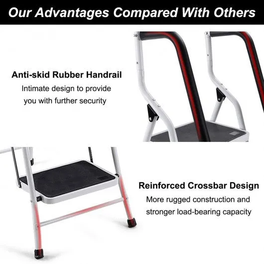 2-in-1 Non-slip 4 Step Folding Stool Ladder with Handrails