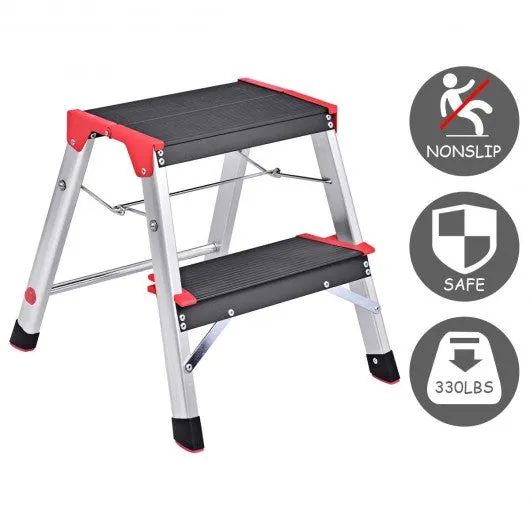 2 Step Aluminum Ladder Folding Non-Slip Platform 330Lbs Load