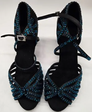 2.75" Abelia -- Women's Latin Sandal -- Black/Blue Satin