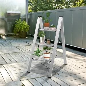 3 Step Folding Ladder with Wide Anti-Slip Pedal-Silver