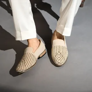 ABSTRACT EMBROIDERY SLIP-ONS - BEIGE