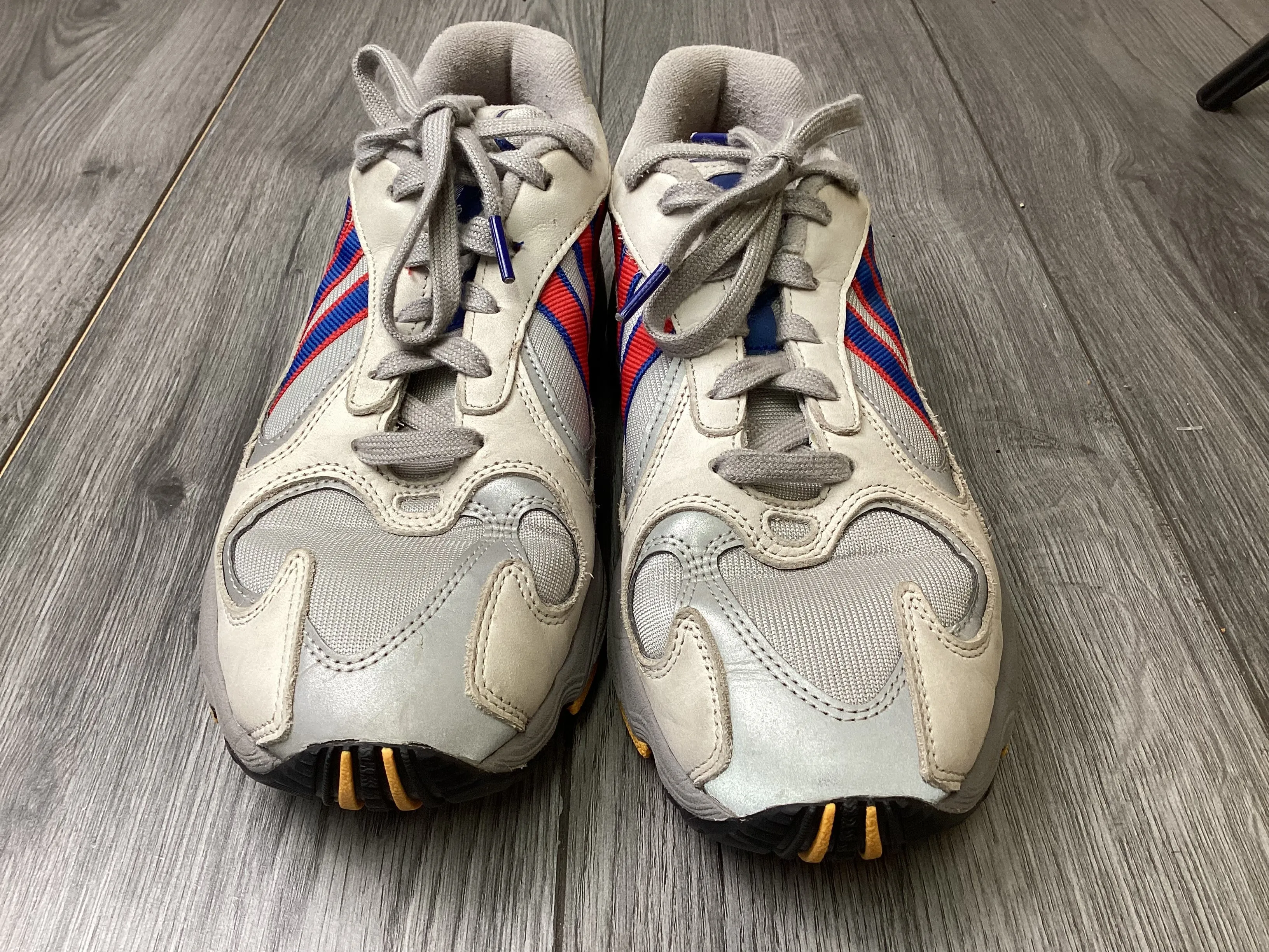 Adidas Yung 1 Grey Blue and Red Trainers UK7