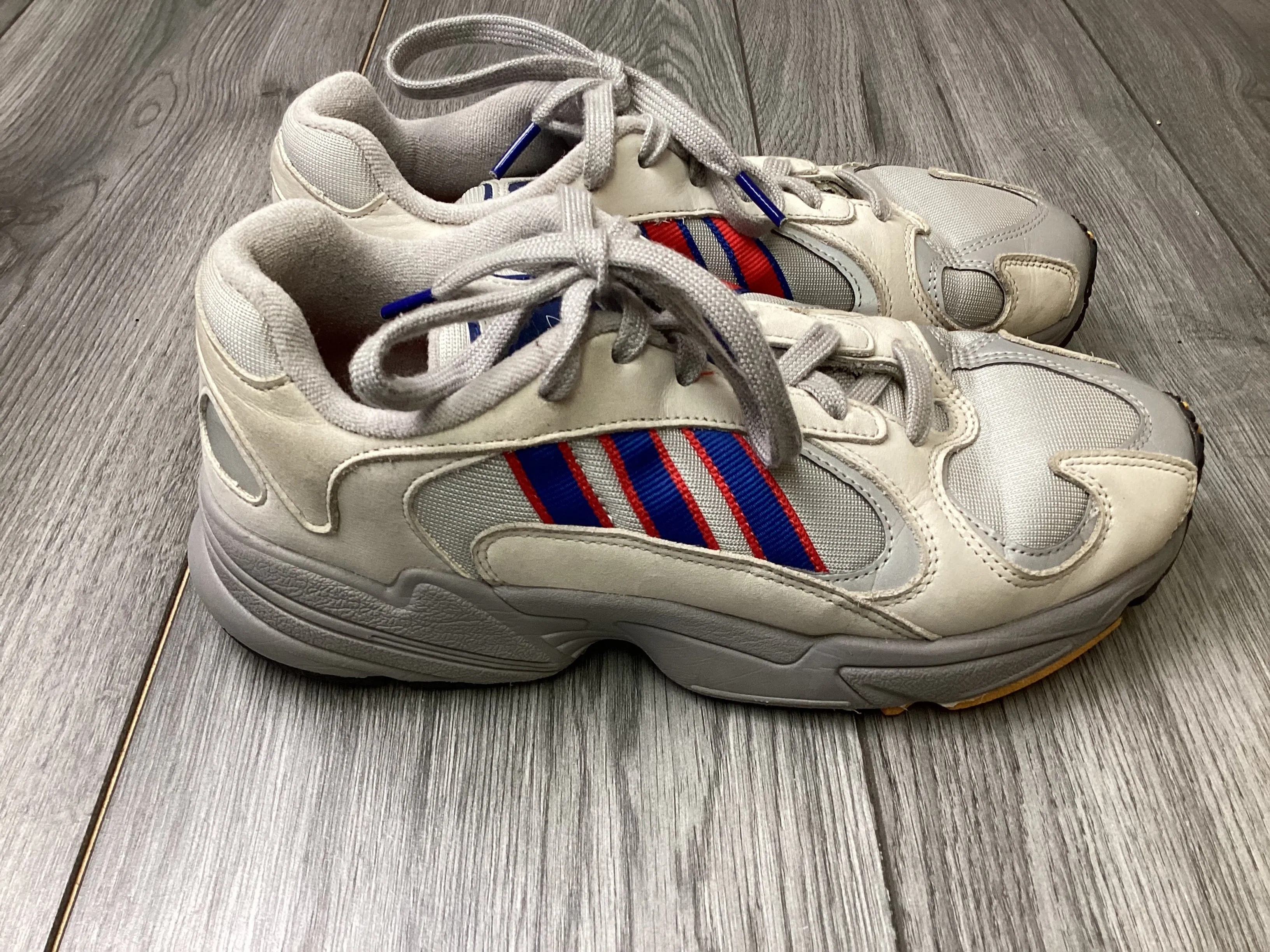 Adidas Yung 1 Grey Blue and Red Trainers UK7