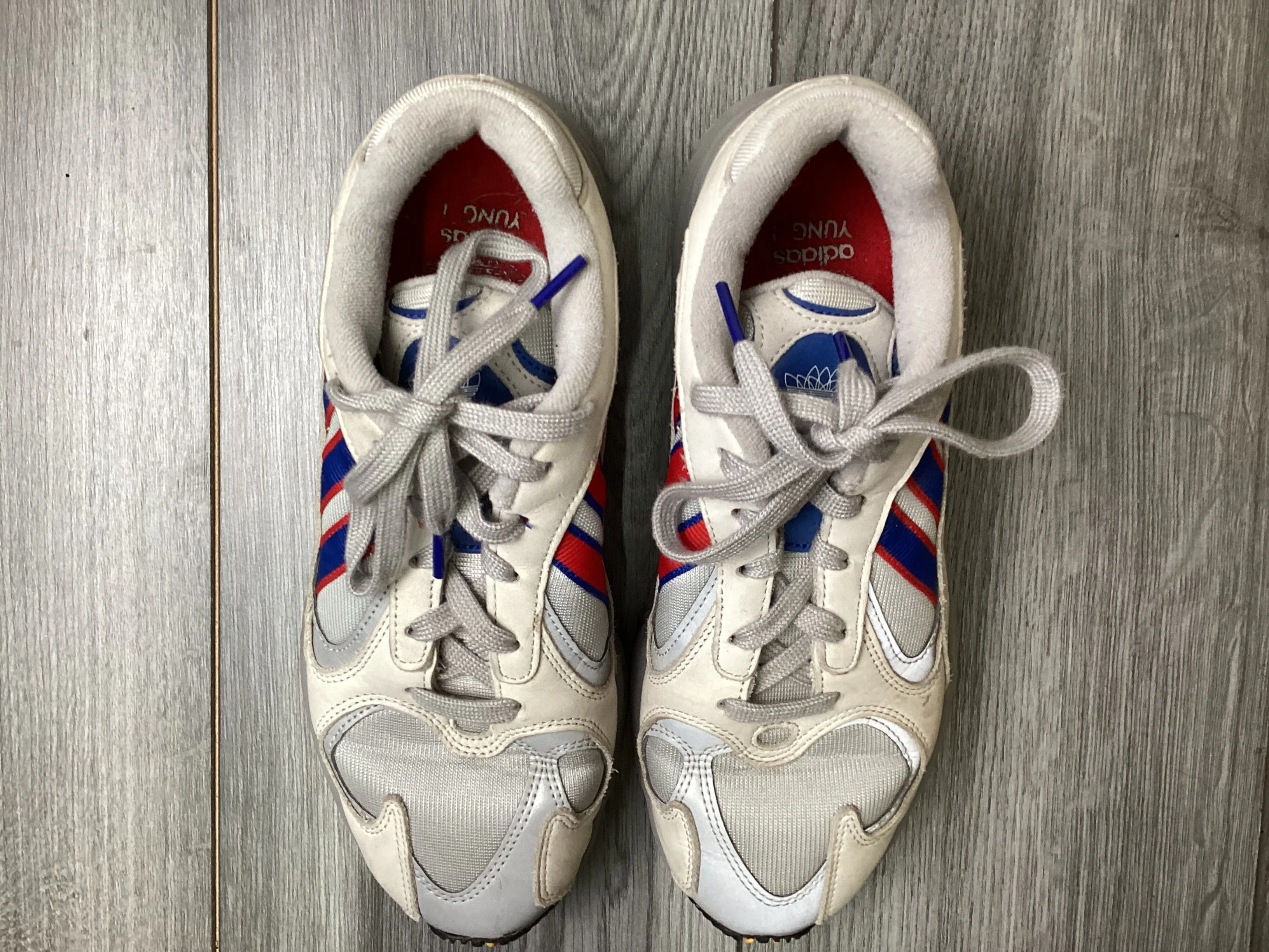 Adidas Yung 1 Grey Blue and Red Trainers UK7