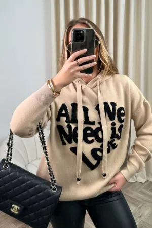 All we need is love stone knitted drawstring hoodie