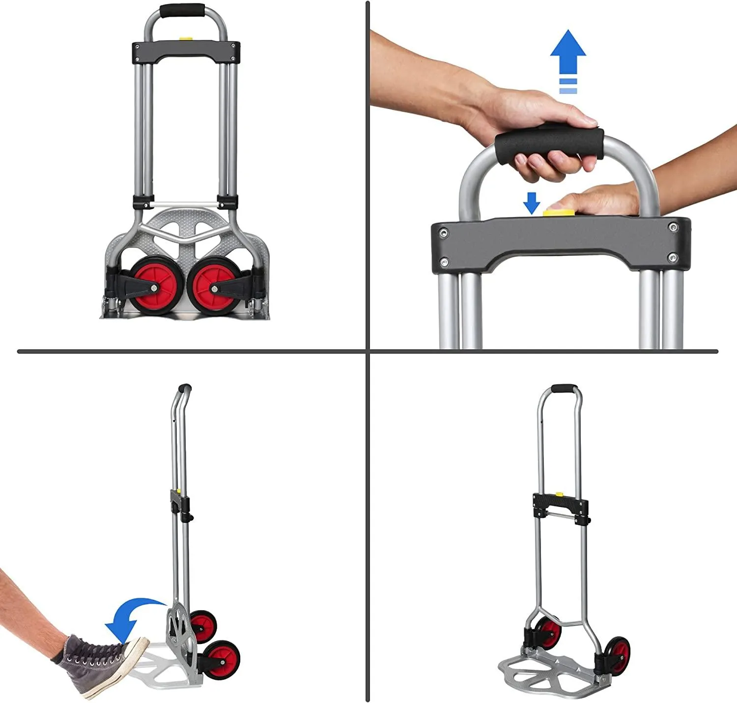 Aluminum Alloy Heavy Duty Hand Dolly Cart, Folding Hand Truck with 2 Wheel with Telescoping Handle