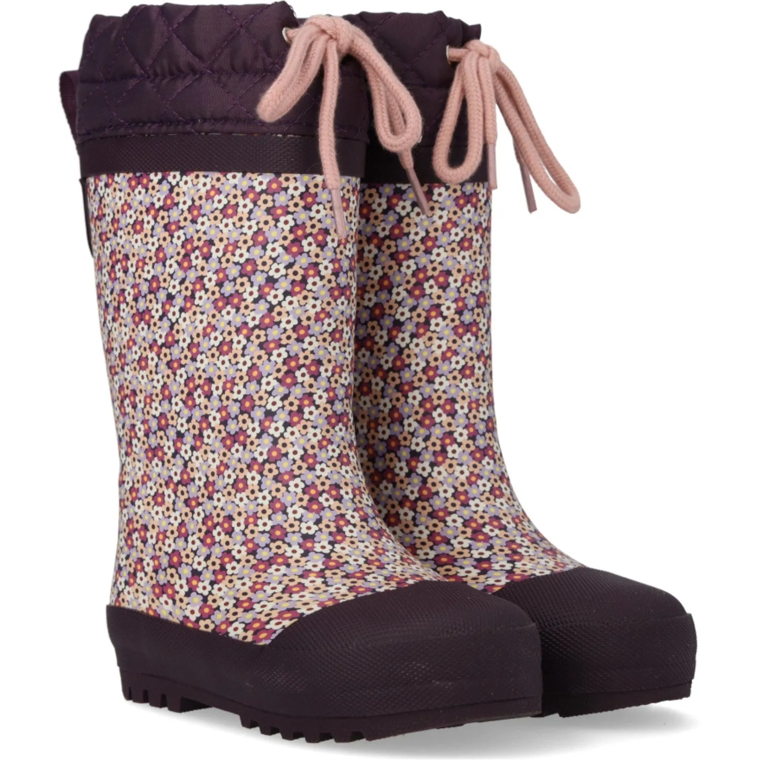 Angulus Flowers/Aubergine Rubber Boot Med Woolfor