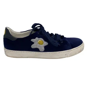 Anya Hindmarch Navy Velvet Fried Egg Trainers 39