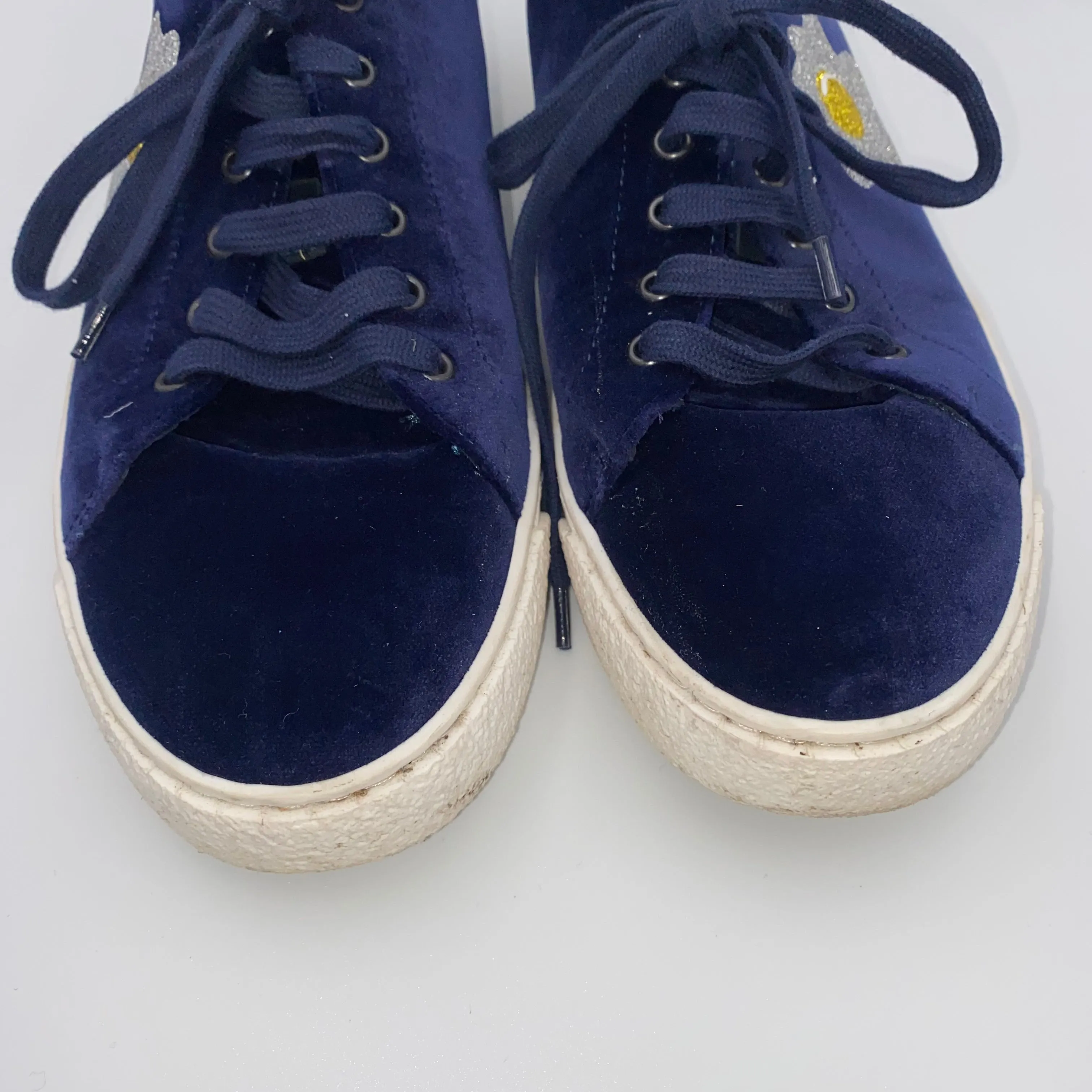 Anya Hindmarch Navy Velvet Fried Egg Trainers 39