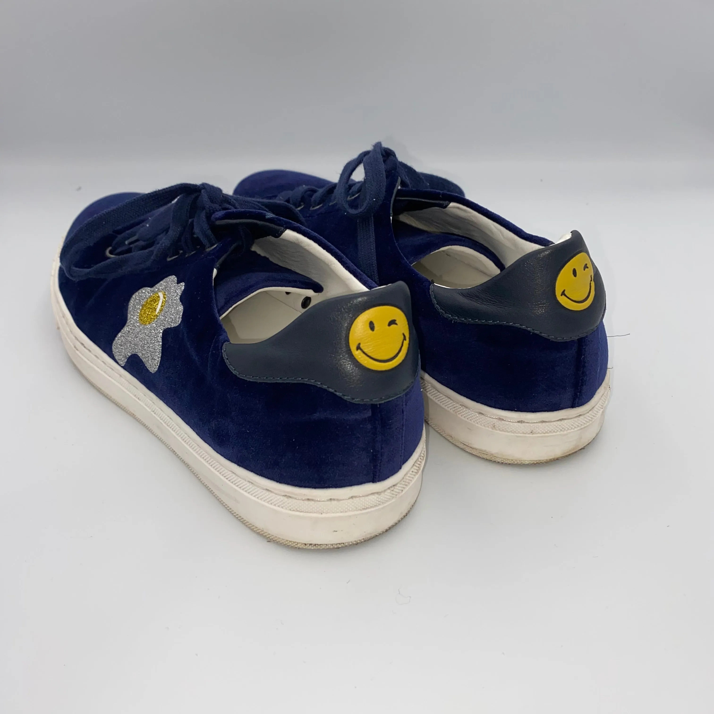 Anya Hindmarch Navy Velvet Fried Egg Trainers 39