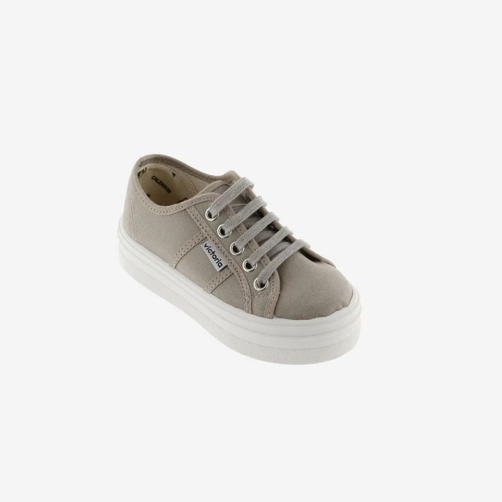 Barcelona Beige Canvas Platform Trainers