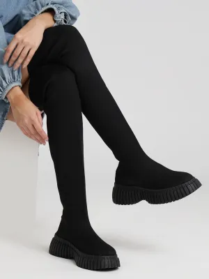 Black Knitted High-End-Fashion Stylish Knee Boots (TC-RS3669-BLK)