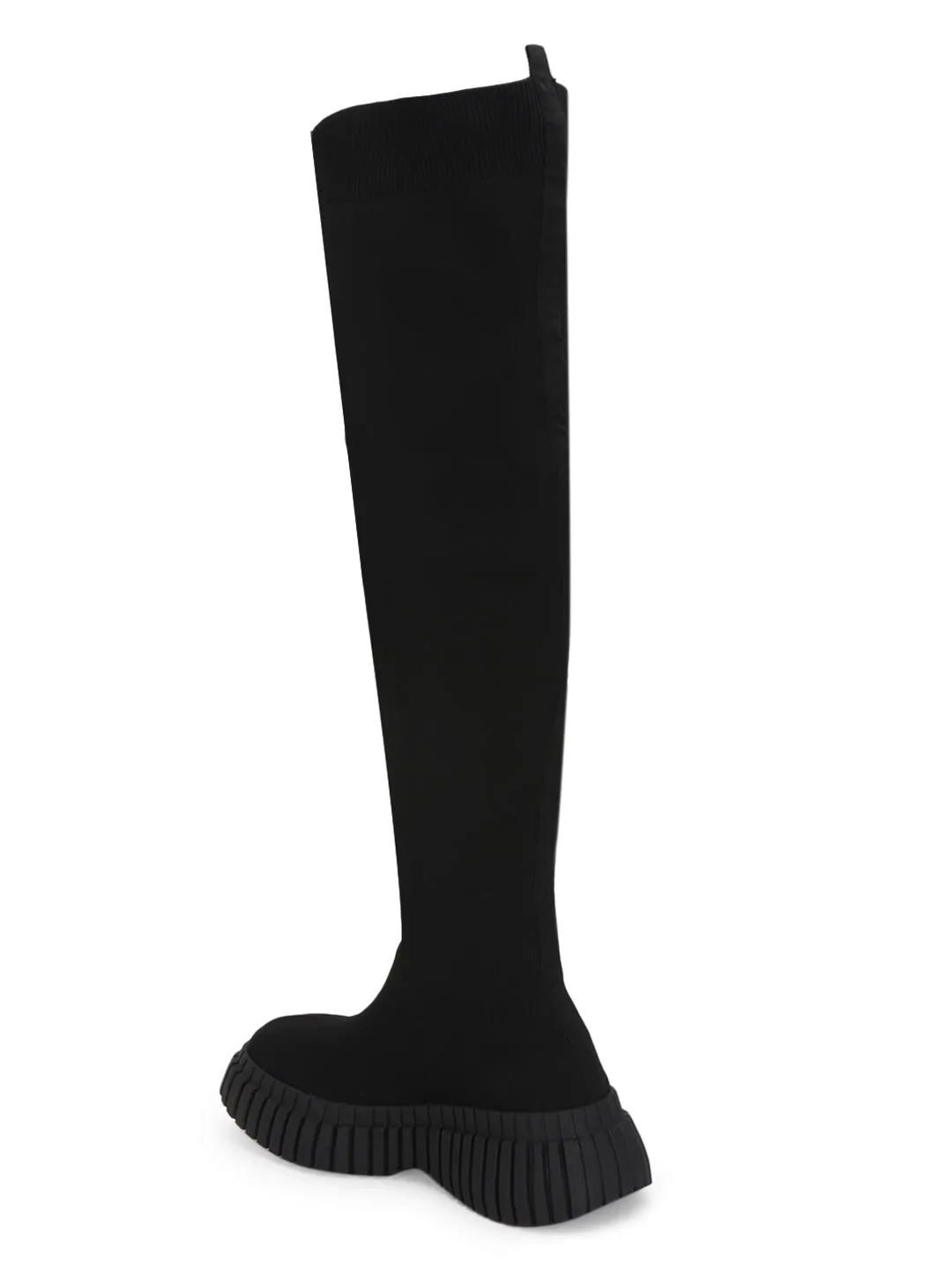 Black Knitted High-End-Fashion Stylish Knee Boots (TC-RS3669-BLK)