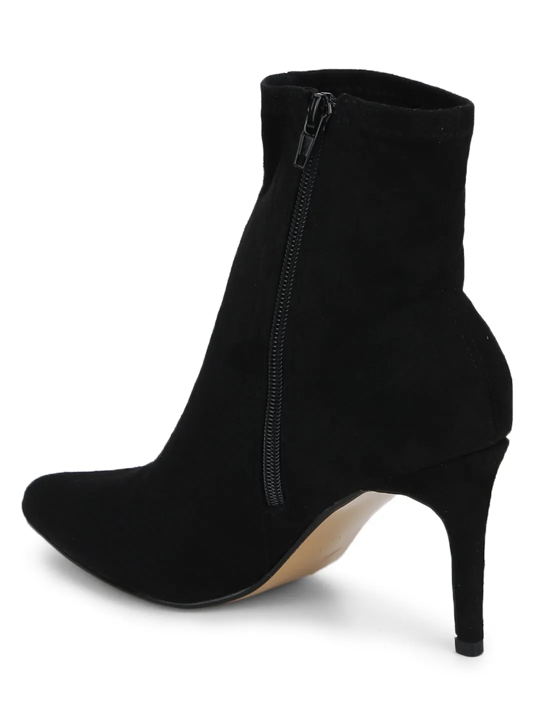 Black Micro Sock Low Heel Ankle Boots