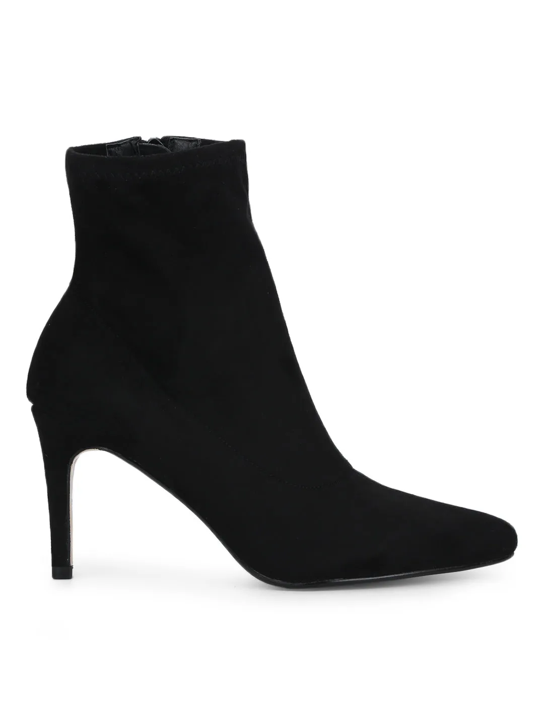 Black Micro Sock Low Heel Ankle Boots