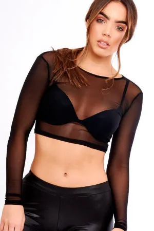 Black Sheer Mesh Crop Top - Ava