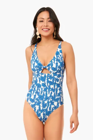 Blue Hibiscus Printed Knot One-Piece