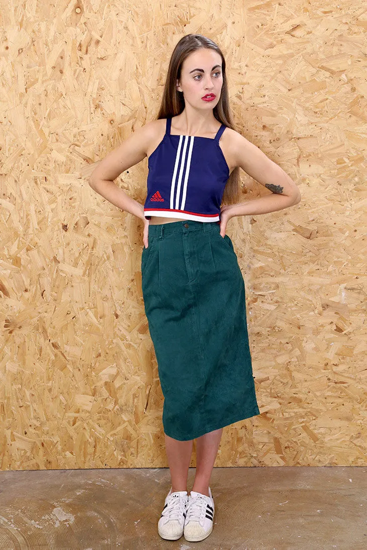 Bottle Green Denim Midi Skirt