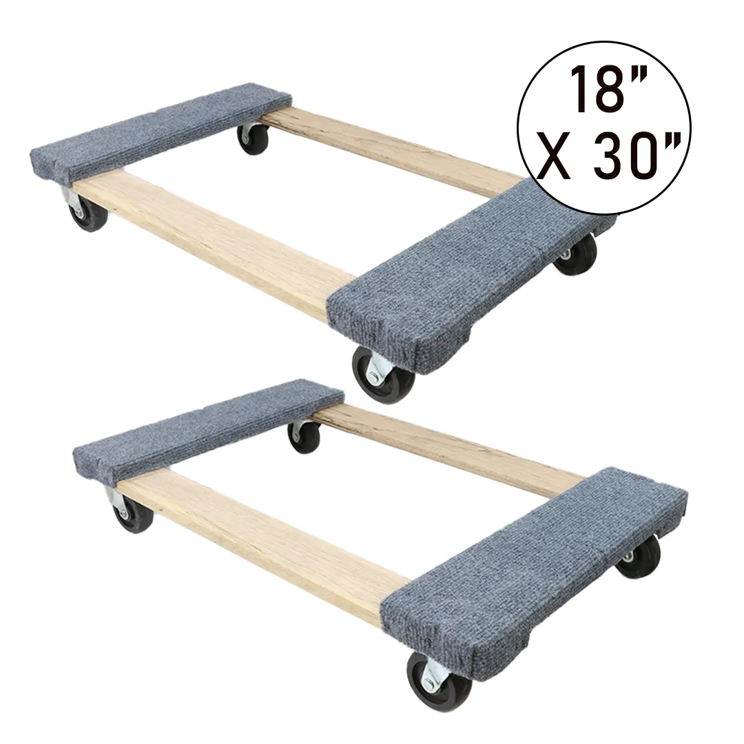 Boxer 18” x 30” Solid Wood Furniture Moving Dolly with 3" Caster Wheels and Gray Carpeted Surface Protection