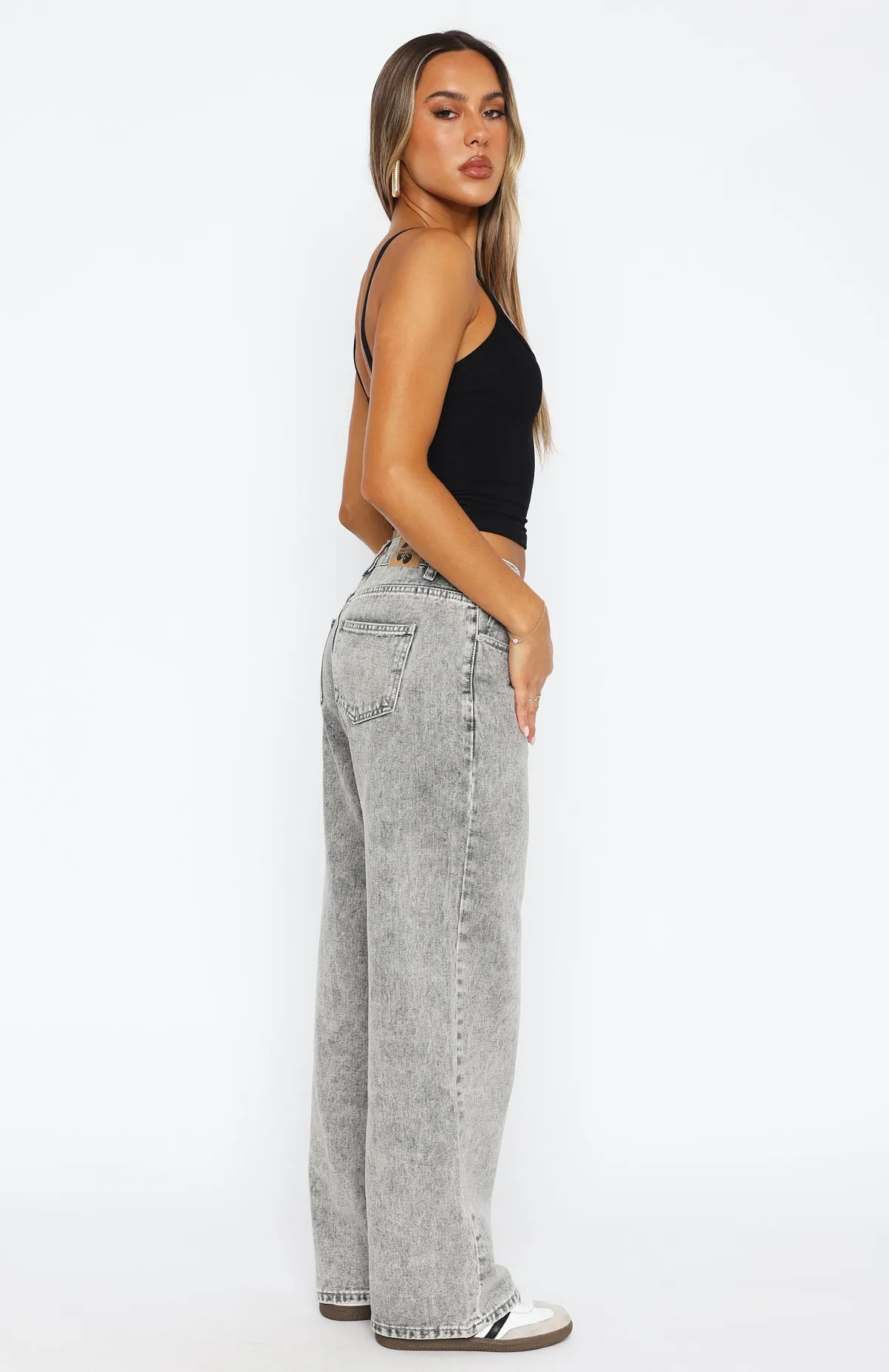 Bring The Style Low Rise Wide Leg Jeans Washed Grey