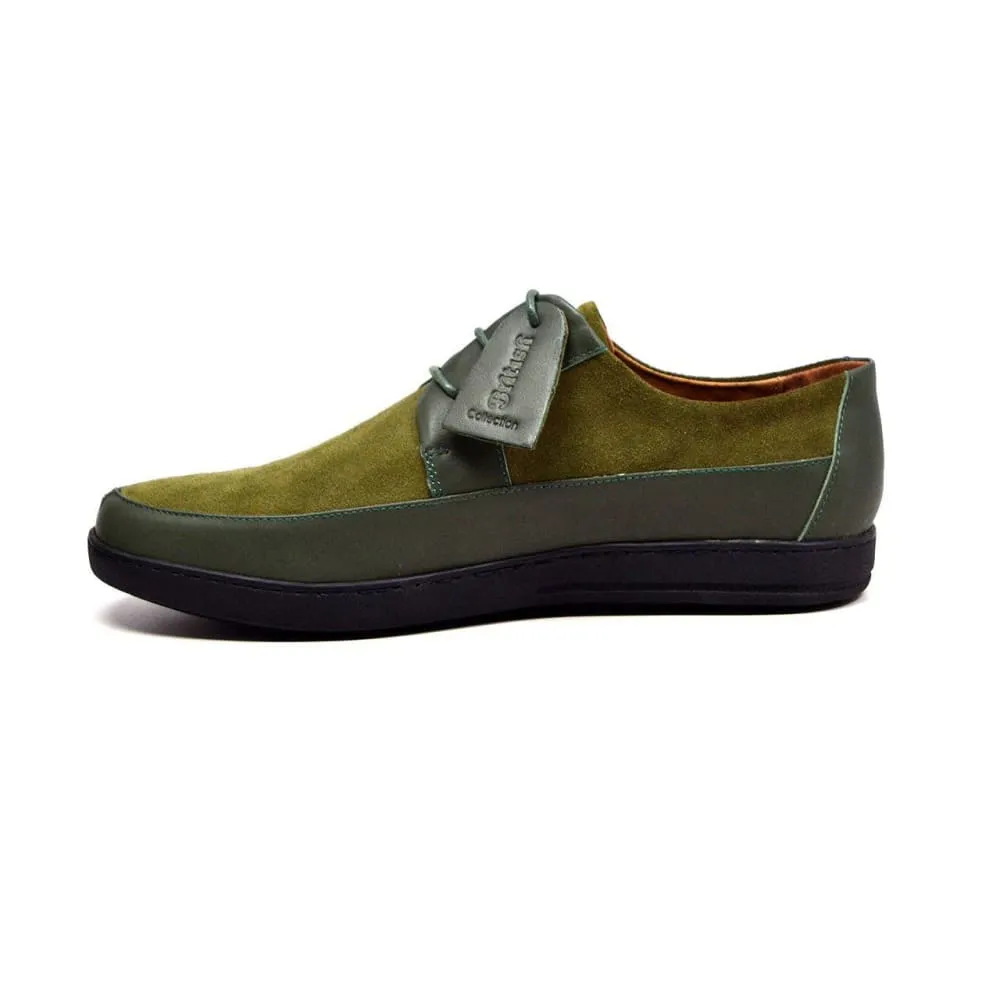 British Walkers Westminster Vintage Bally Style Men's Olive Green Leather and Suede Low Top Sneakers