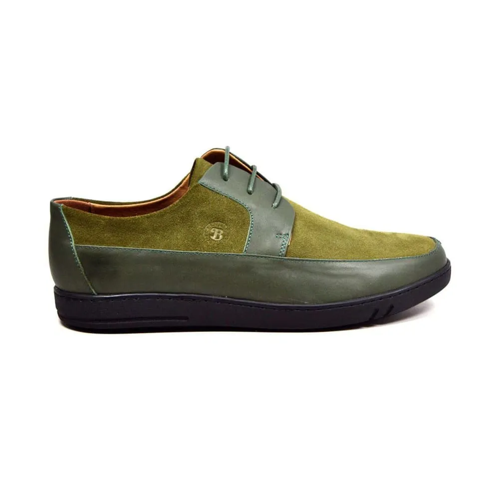 British Walkers Westminster Vintage Bally Style Men's Olive Green Leather and Suede Low Top Sneakers