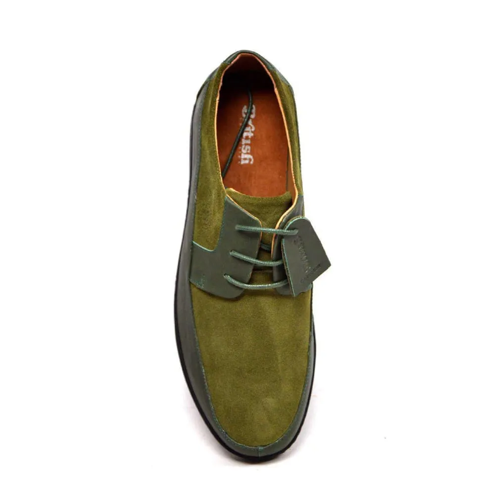 British Walkers Westminster Vintage Bally Style Men's Olive Green Leather and Suede Low Top Sneakers