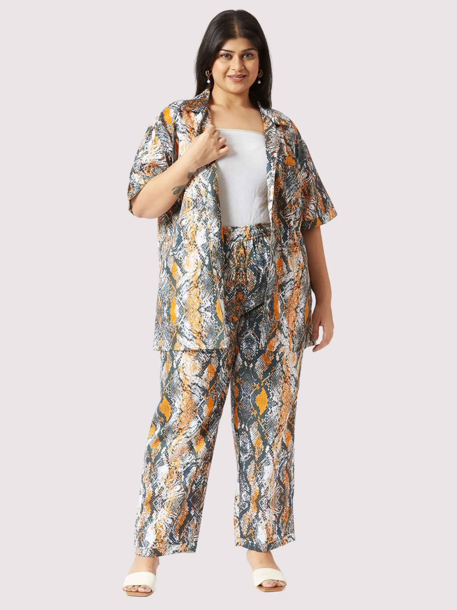 Brown Paisley Plus Size Women's Co-ord Set