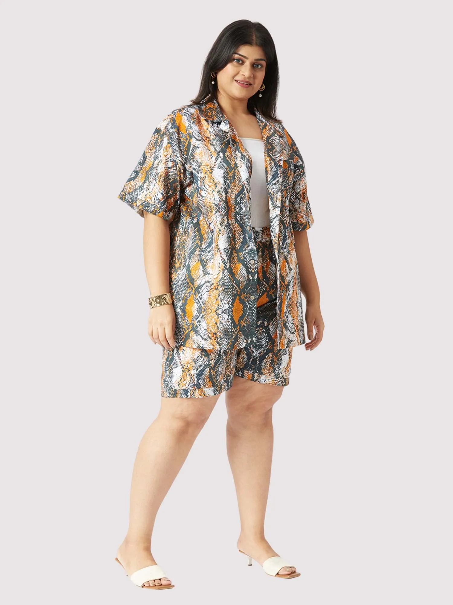 Brown Paisley Plus Size Women's Half Co-ord Set