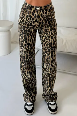 Cara leopard straight leg jeans