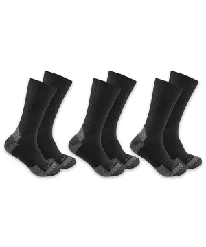 Carhartt Midweight Cotton Blend Crew Socks 3-Pack - Black