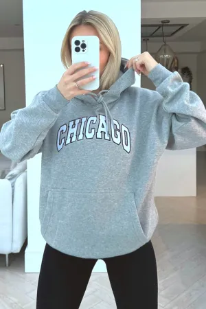 Chicago grey embroidered hoodie