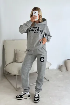 Chicago melange grey embroidered hoodie joggers premium loungewear