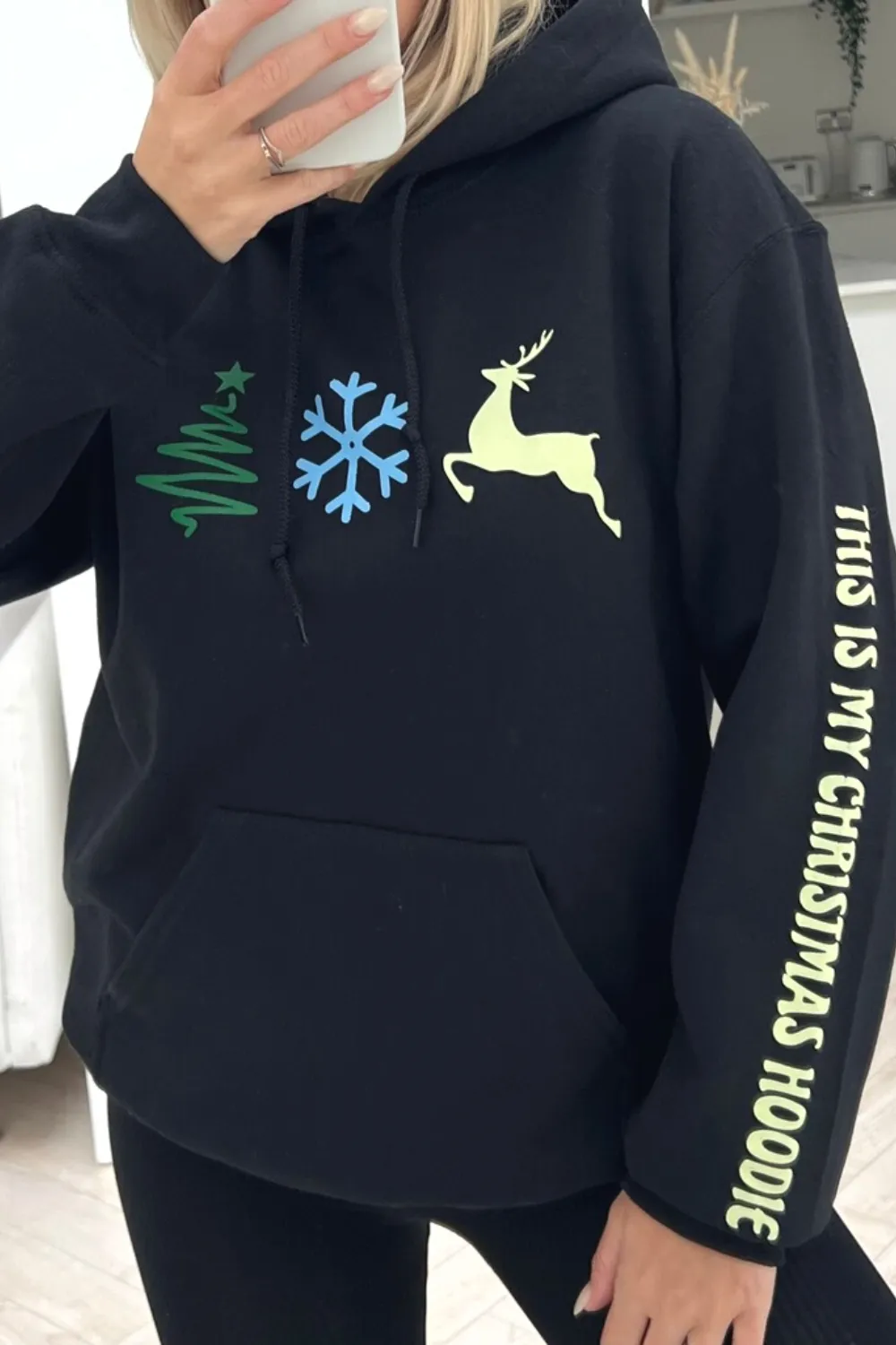 Christmassy black printed christmas hoodie