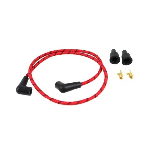 Cloth Braded Spark Plug Wire Kit 7mm - Red w/Black Tracer