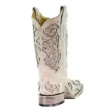 Corral White Glitter Inlay and Crystals Square Toe Style A3397