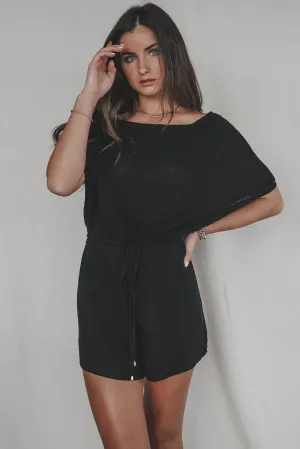 DEAL Taking A Day Off Black Knit Short Sleeve Playsuit