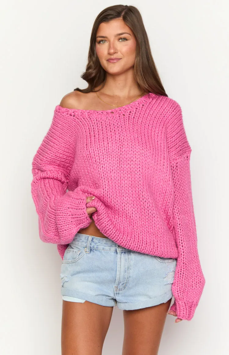 Delvey Hot Pink Chunky Knit Sweater