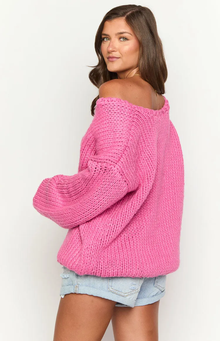 Delvey Hot Pink Chunky Knit Sweater