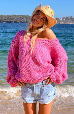 Delvey Hot Pink Chunky Knit Sweater