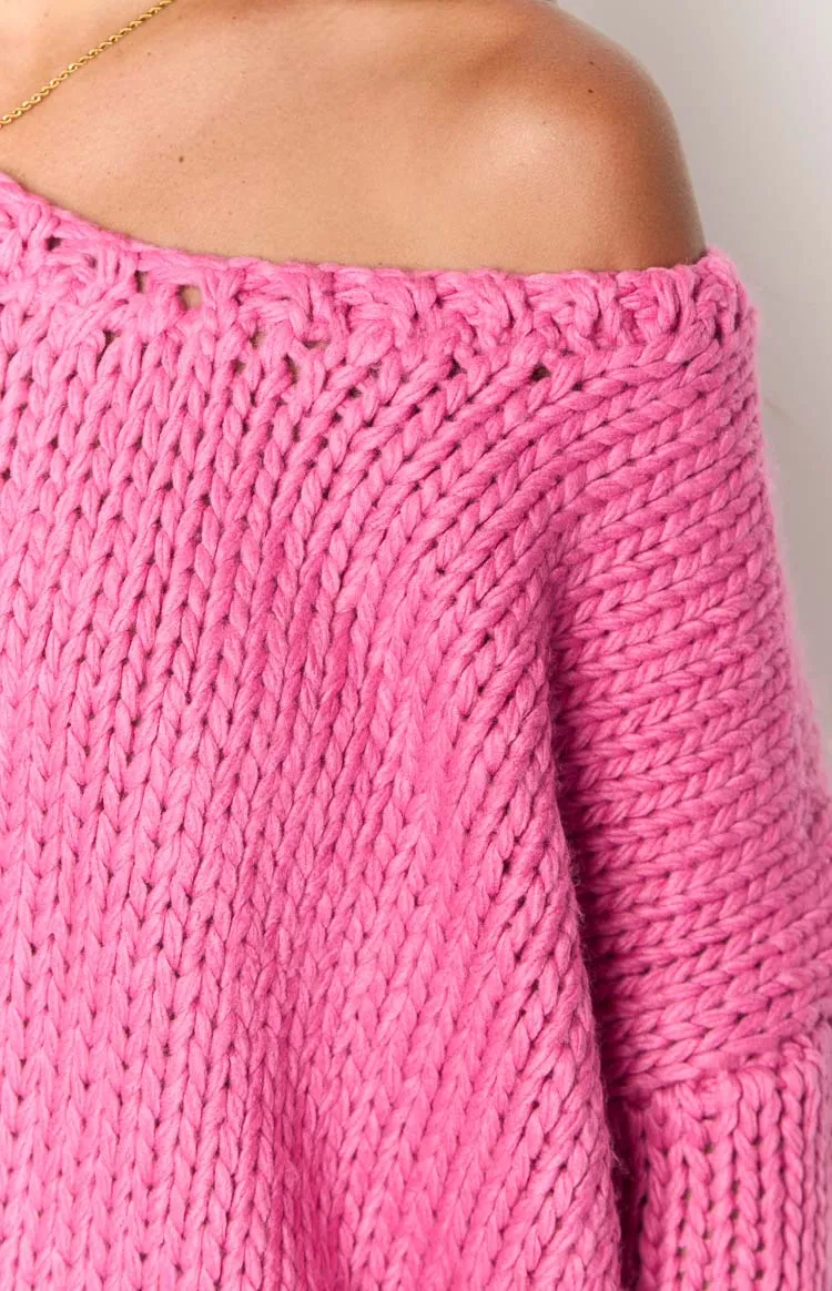 Delvey Hot Pink Chunky Knit Sweater