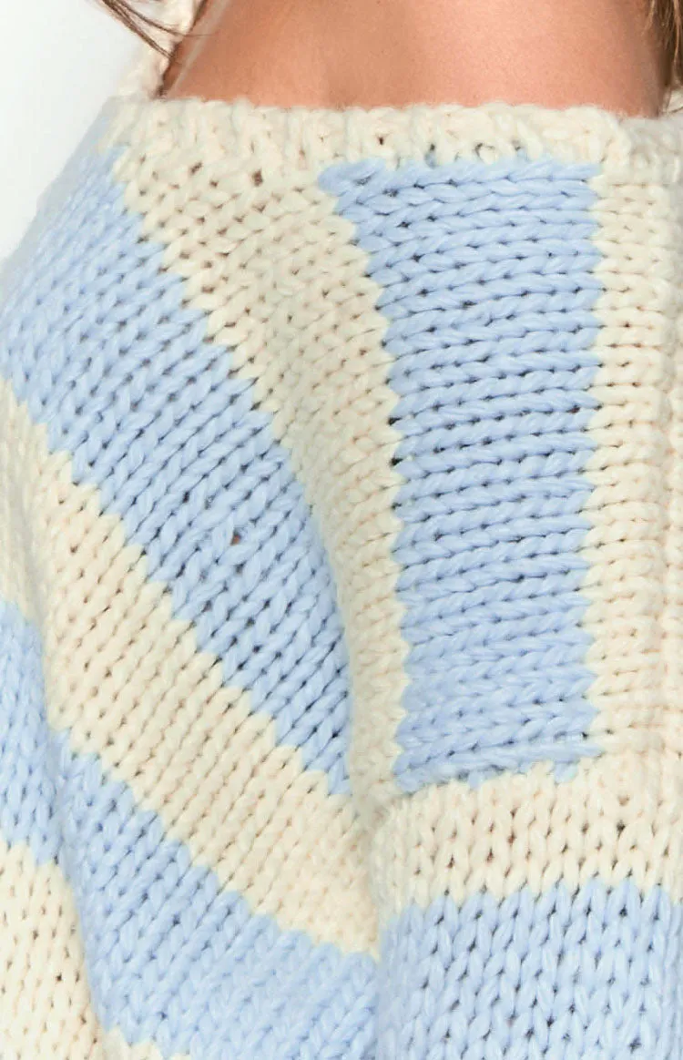 Delvey Light Blue Striped Chunky Knit Sweater