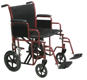 Drive Medical btr22-r Bariatric Heavy Duty Transport Wheelchair with Swing Away Footrest, 22" Seat, Red