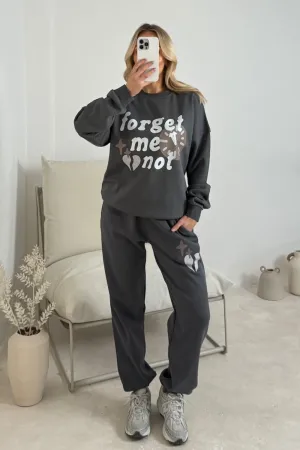 Forget me not steel grey printed sweater joggers premium loungewear