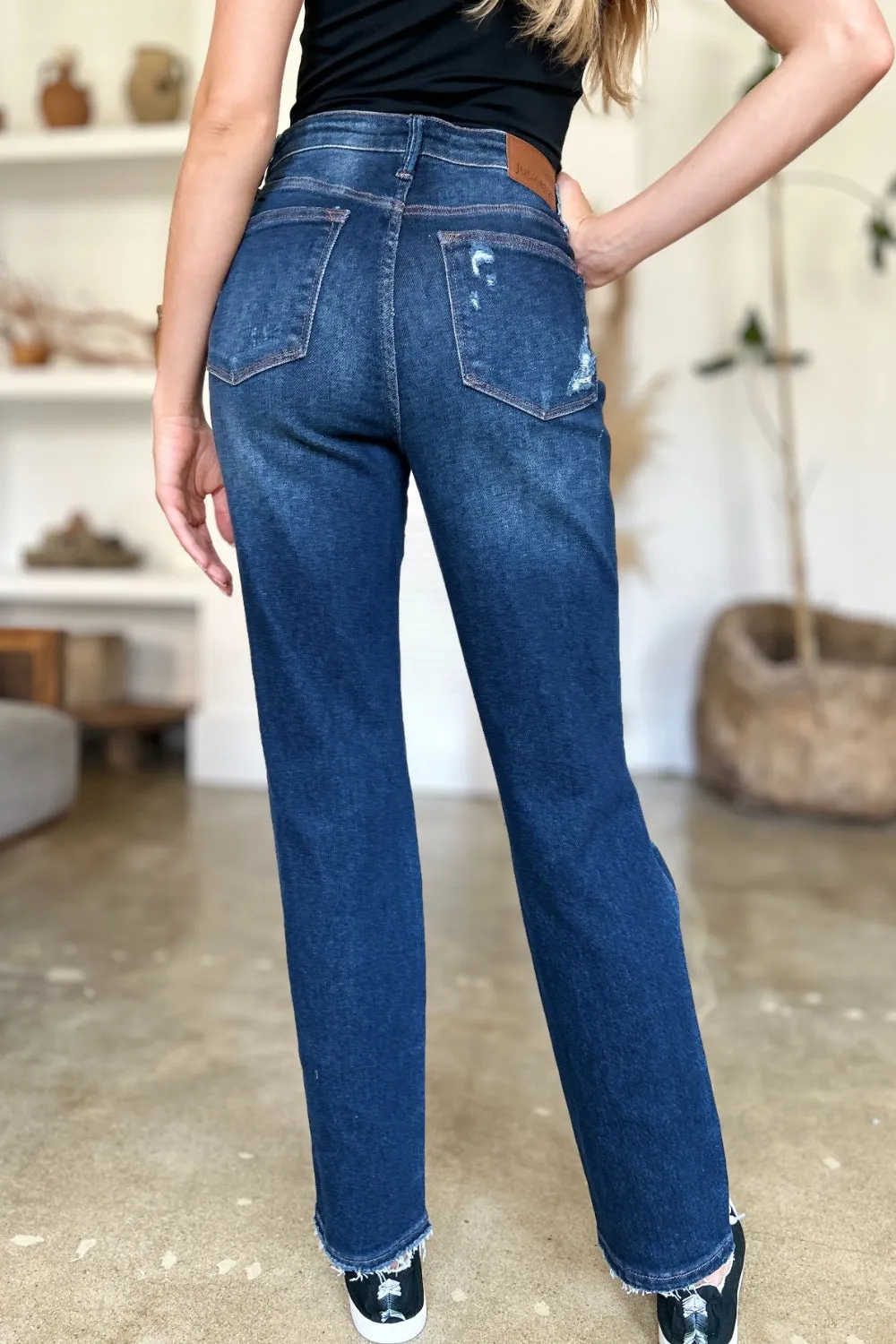 Full Size High Waist Rigid Magic Heavy Destroy Straight Jeans