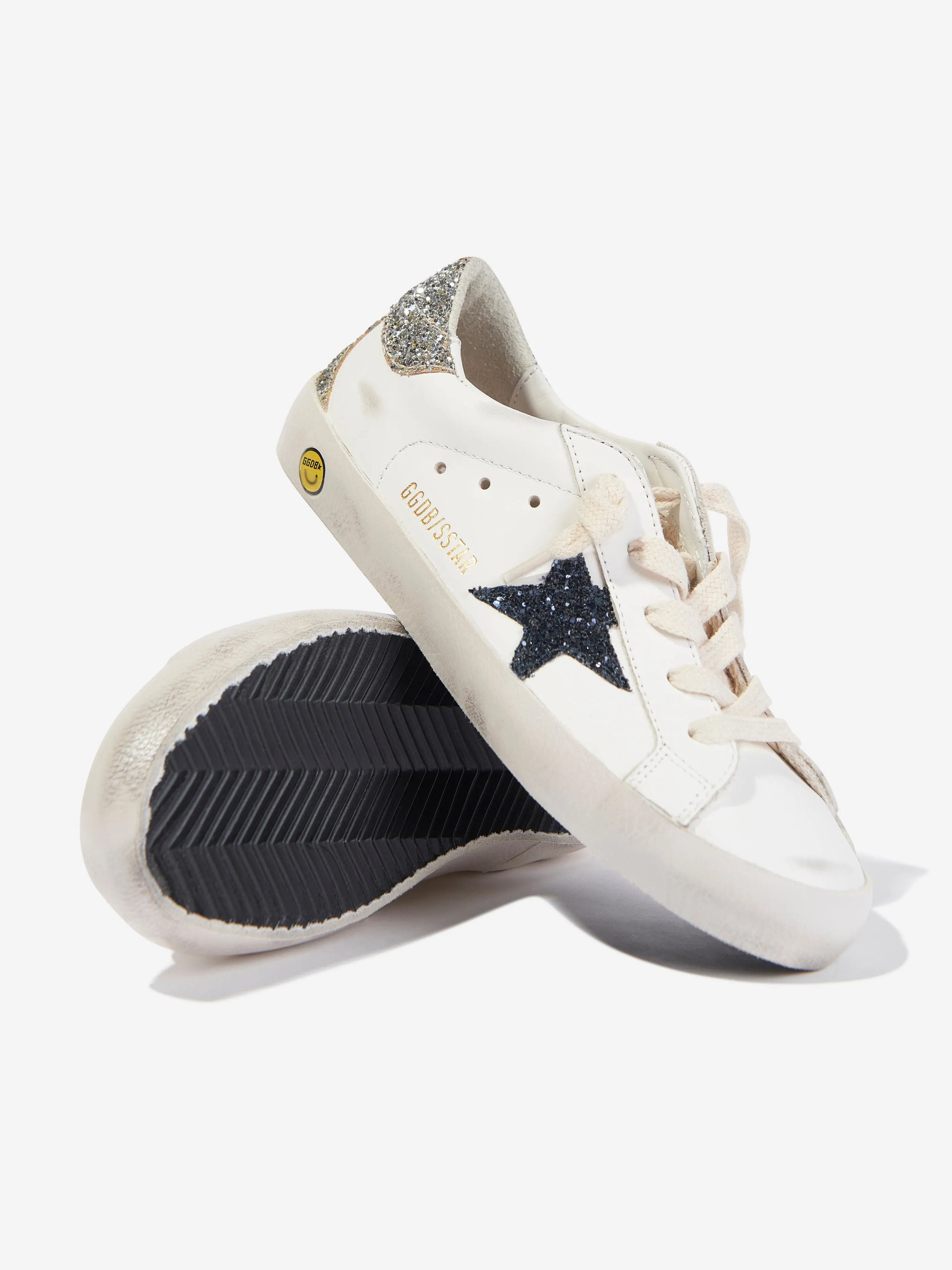 Golden Goose Girls Leather and Glitter Super Star Trainers in White