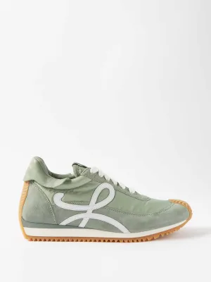 Green nylon and suede trainers