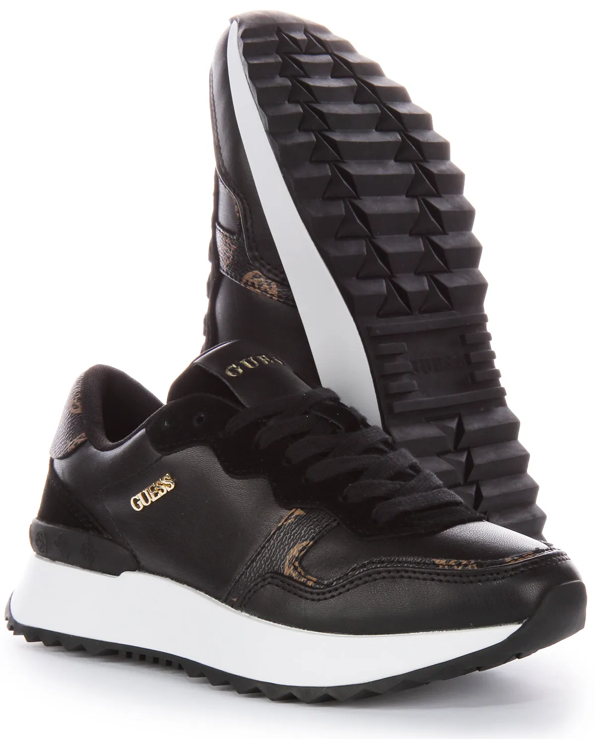 Guess Vinsa Low Top Trainer In Black White For Women