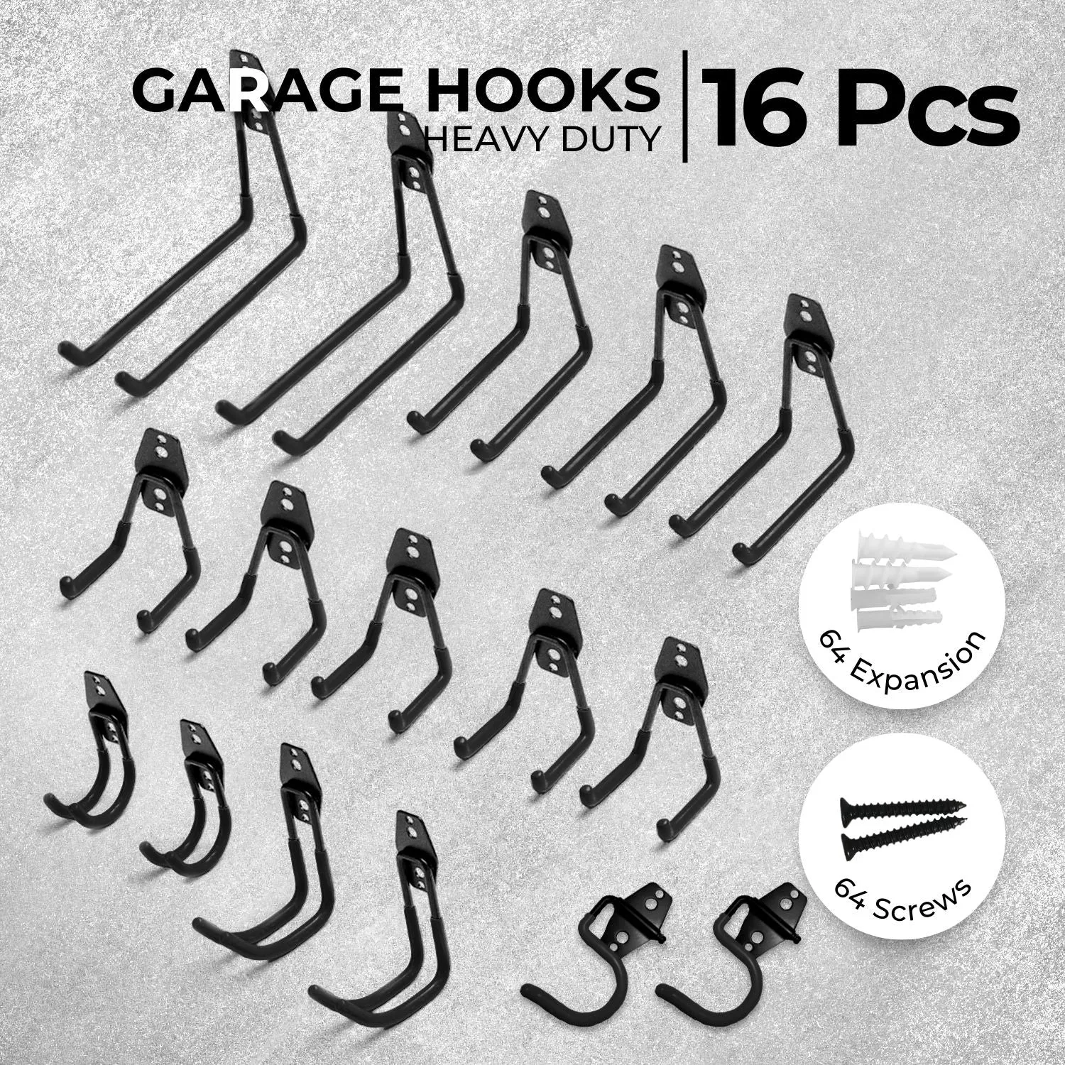 Heavy Duty Non-Slip Garage Hook Set, 16 Pack - RYNOMATE